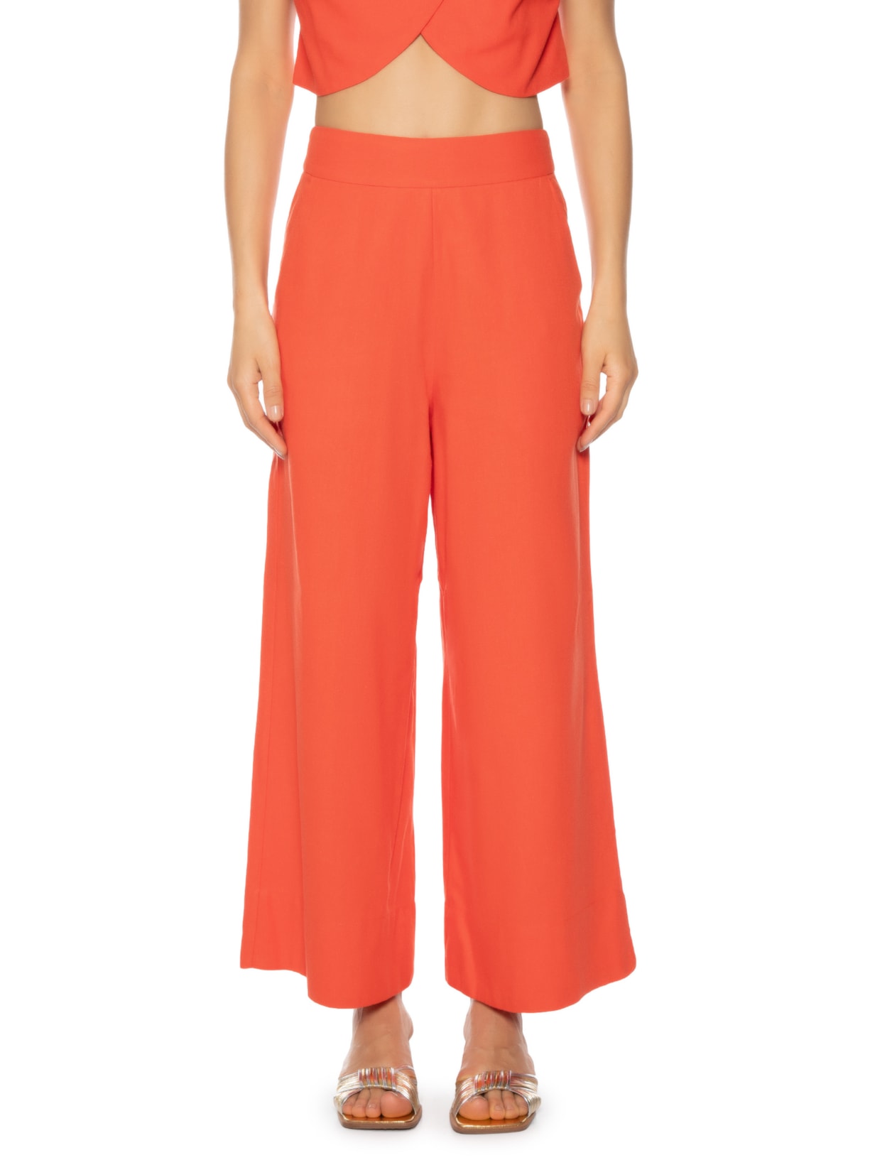 Calça Feminina Linho Bolso Faca Vermelho Dress To