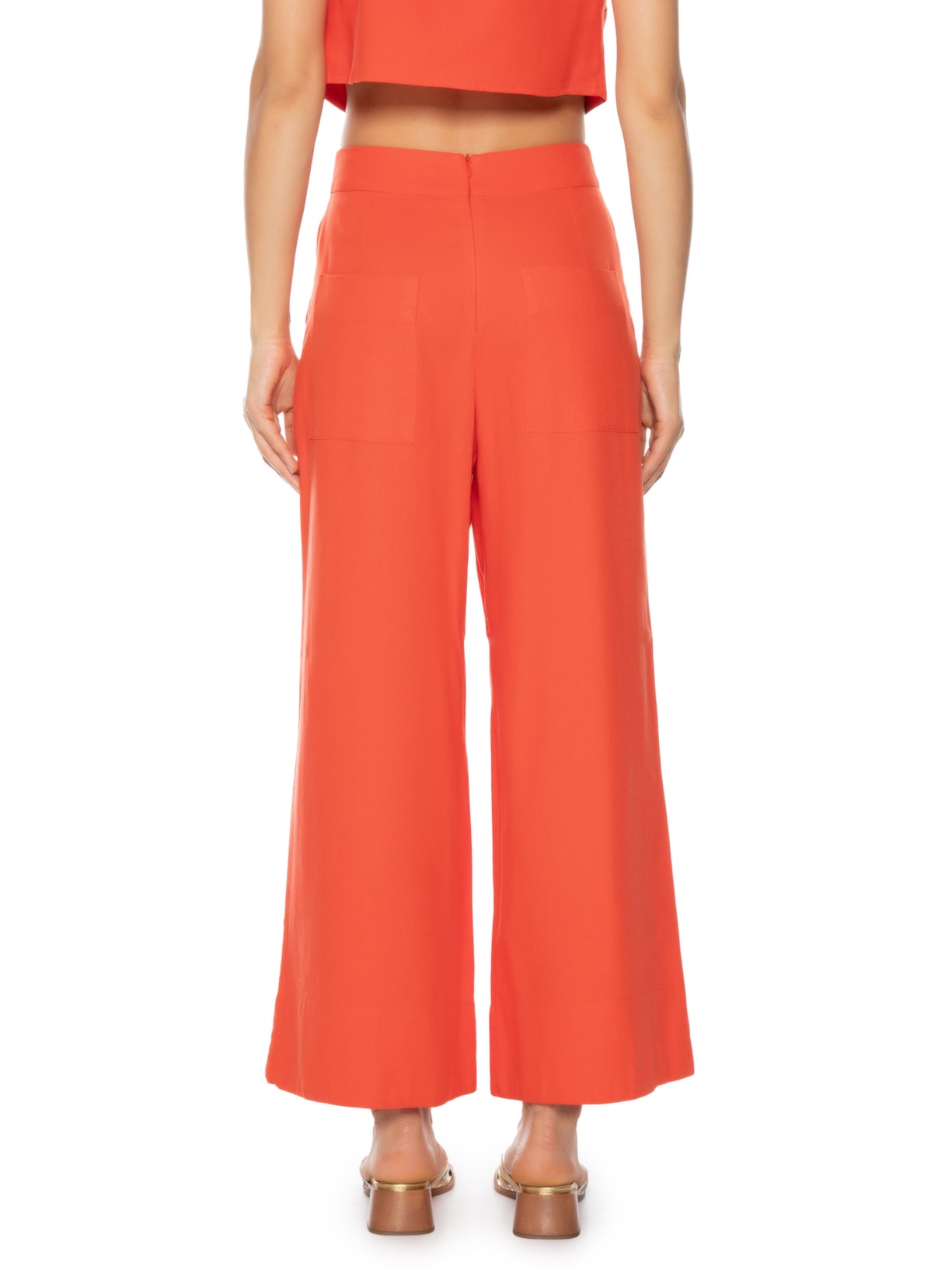 Calça Feminina Linho Bolso Faca Vermelho Dress To