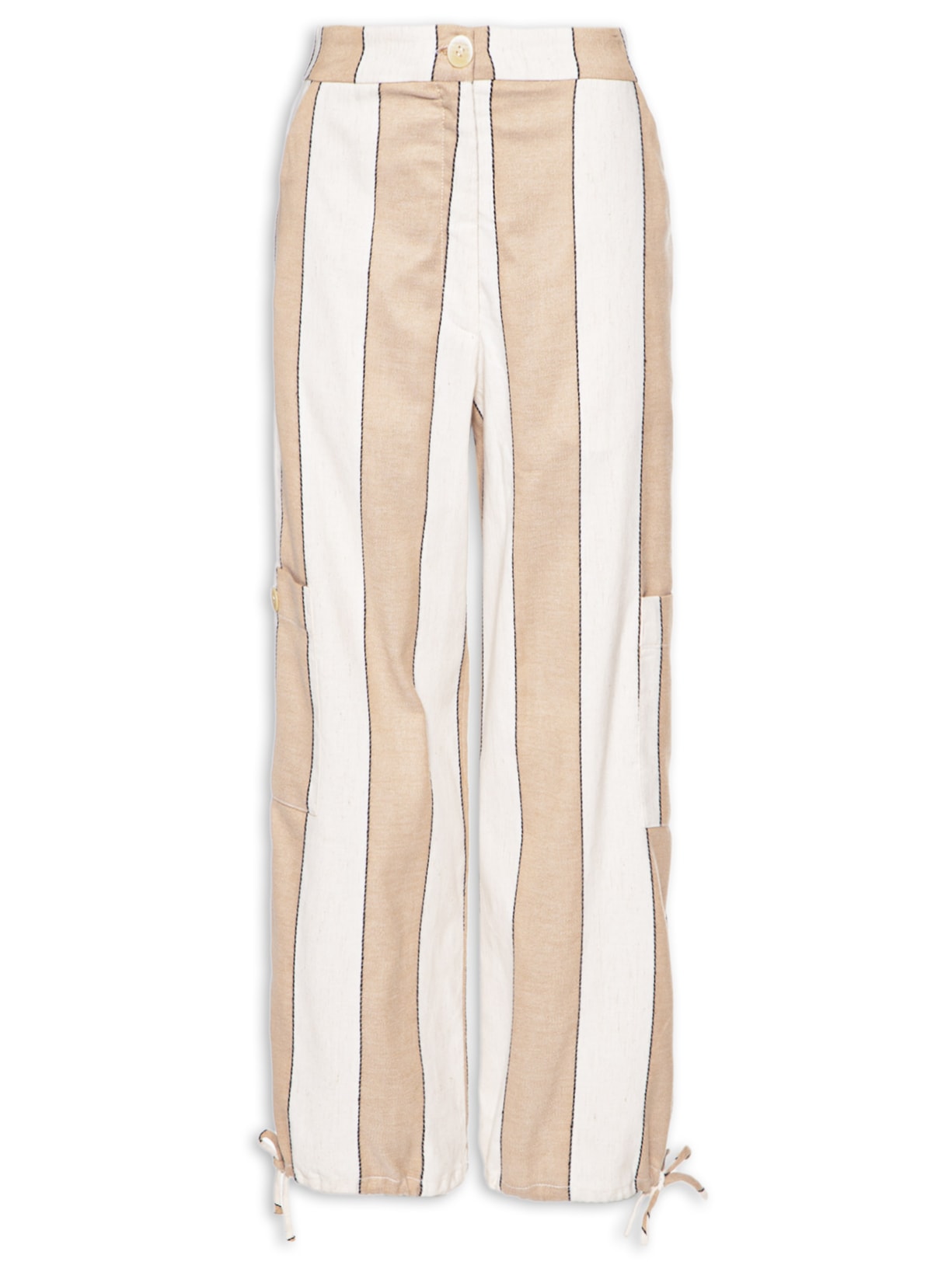 Calça Feminina Linho Bolso Utilitário - Bege
