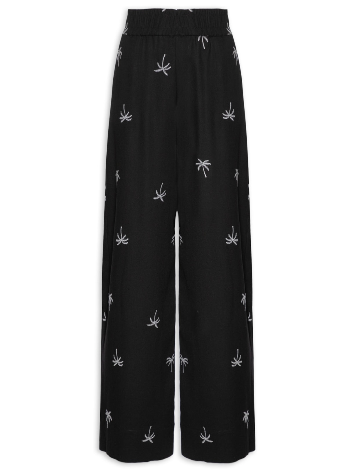 Calça Feminina Linho Bordado Coqueiro - Preto