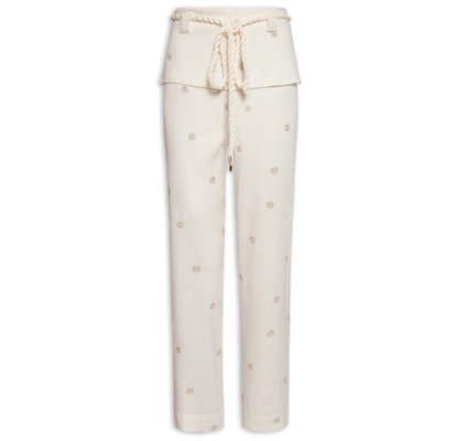 Calça Feminina Linho Bordado Lurex Sol - Off White