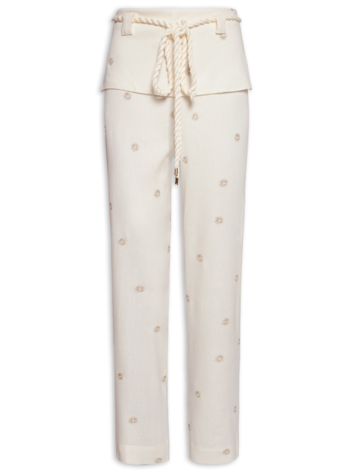 Calça Feminina Linho Bordado Lurex Sol - Off White
