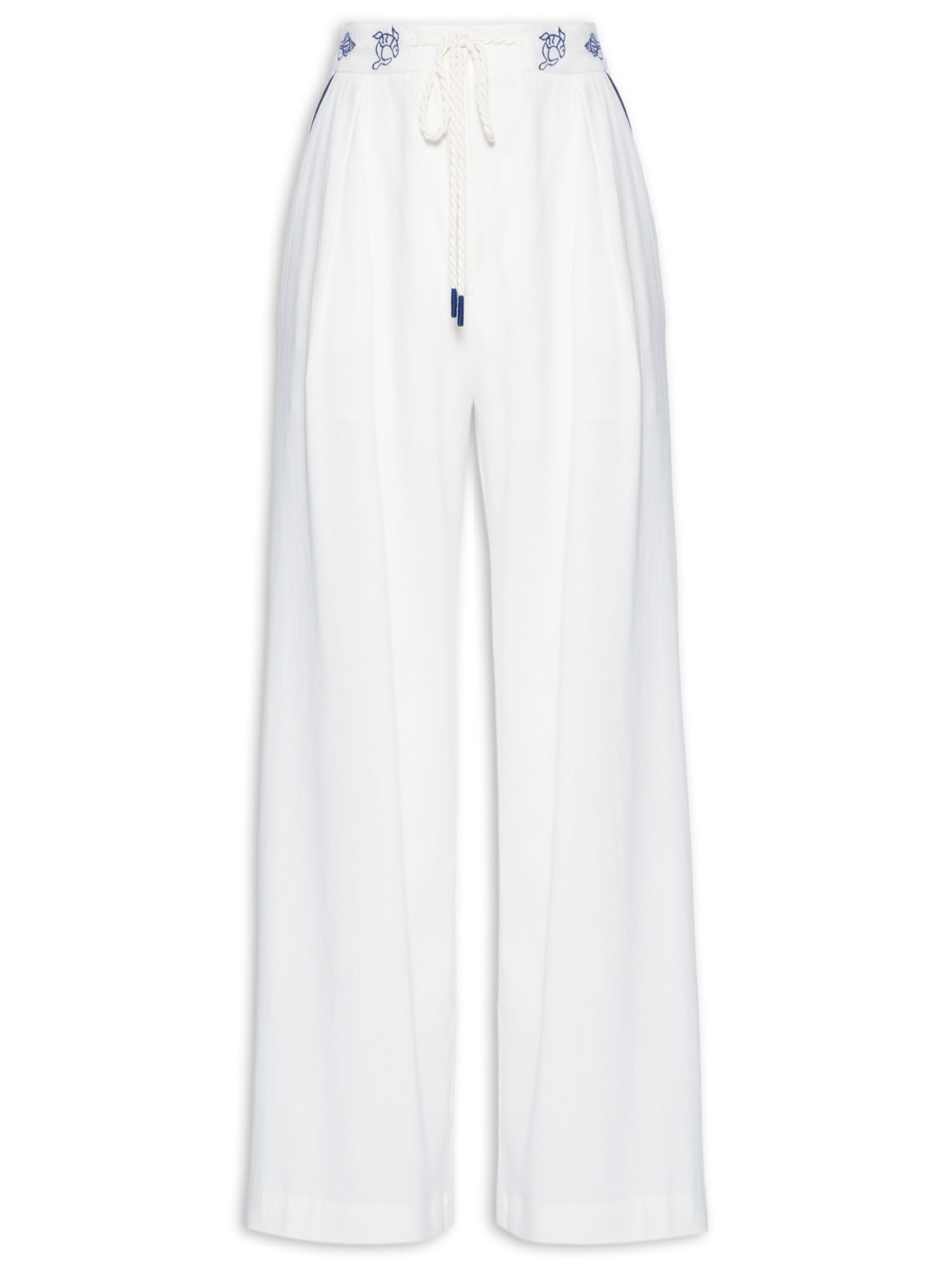 Calça Feminina Linho Bordado Pintado - Branco