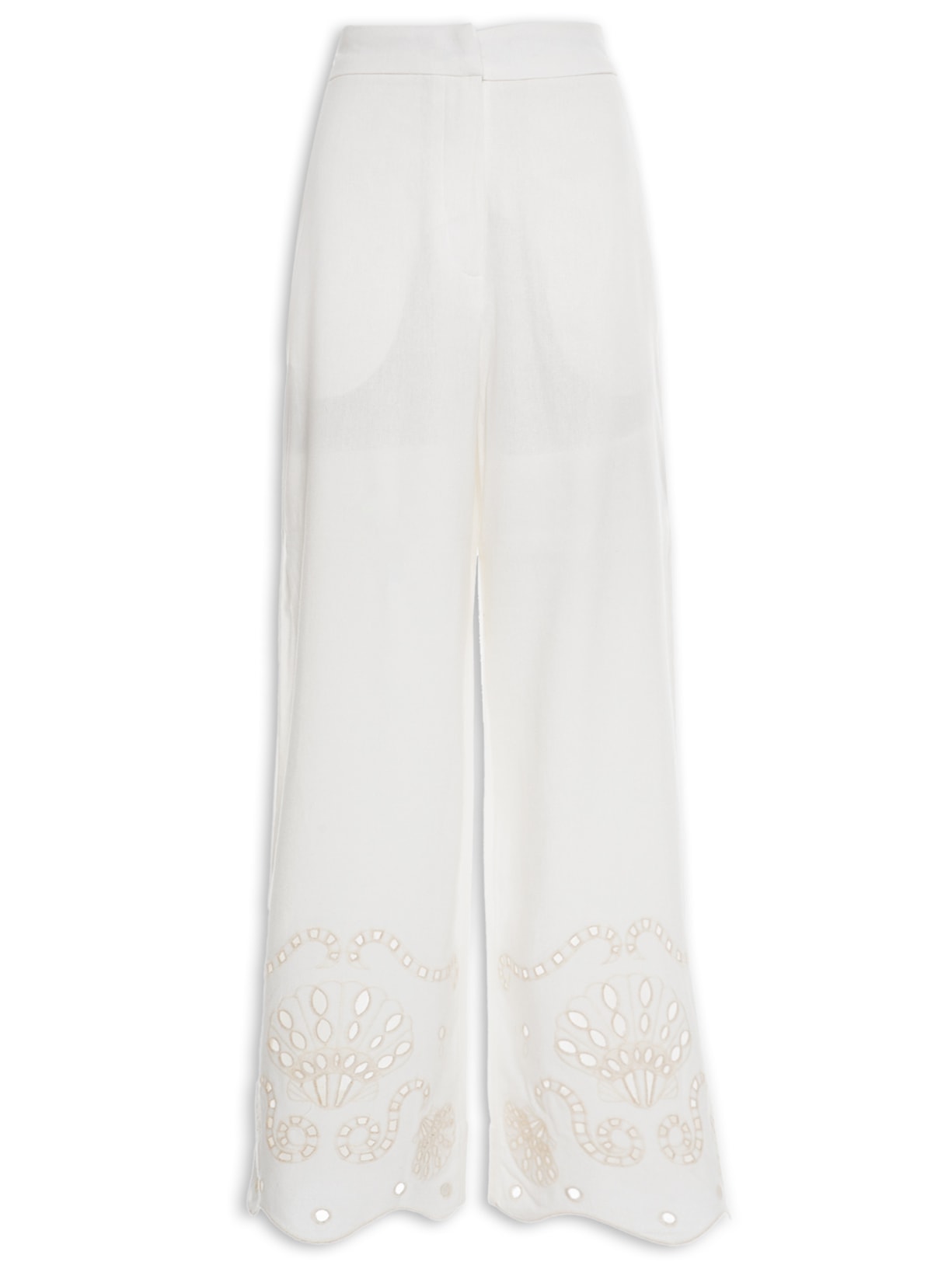 Calça Feminina Linho Bordado Rechilieu - Branco
