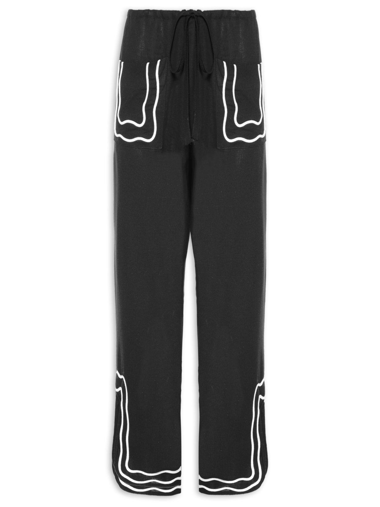 Calça Feminina Linho Bordado Sianinha - Preto