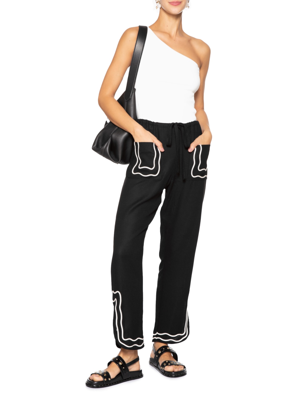 Calça Feminina Linho Bordado Sianinha Preto Dress To