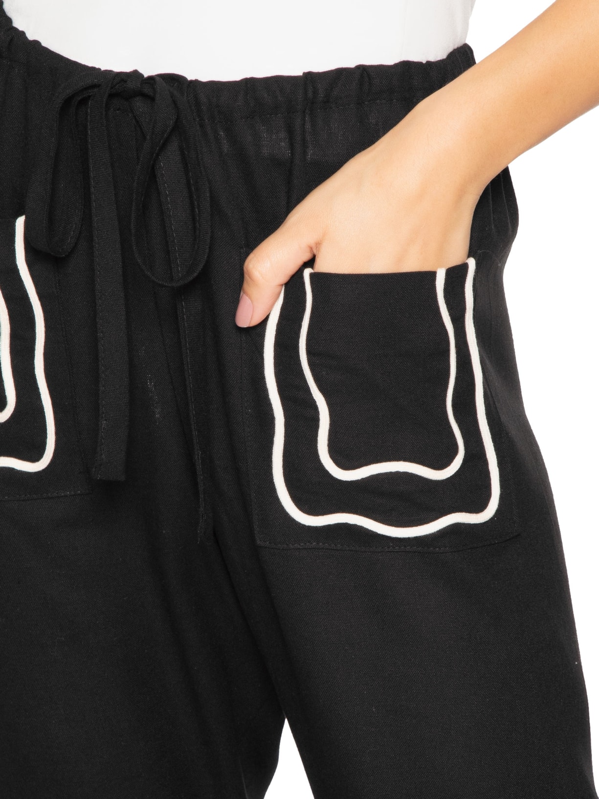 Calça Feminina Linho Bordado Sianinha Preto Dress To