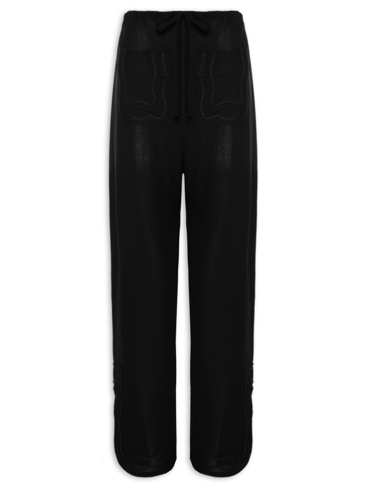 Calça Feminina Linho Bordado Sianinha - Preto