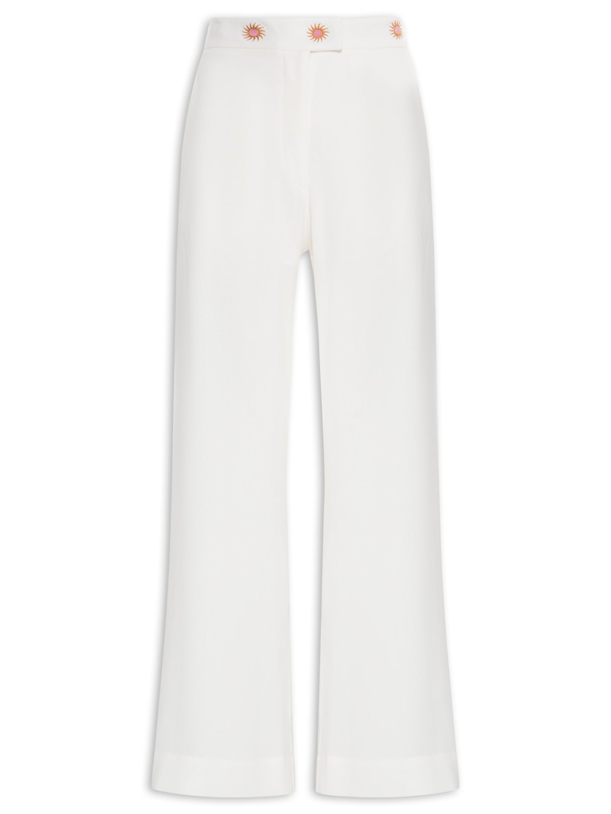 Calça Feminina Linho Bordado Sol - Off White