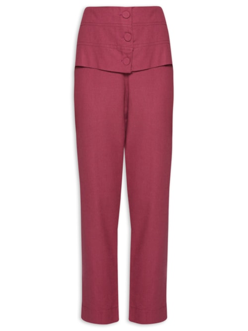 Calça Feminina Linho Botões Frente - Rosa