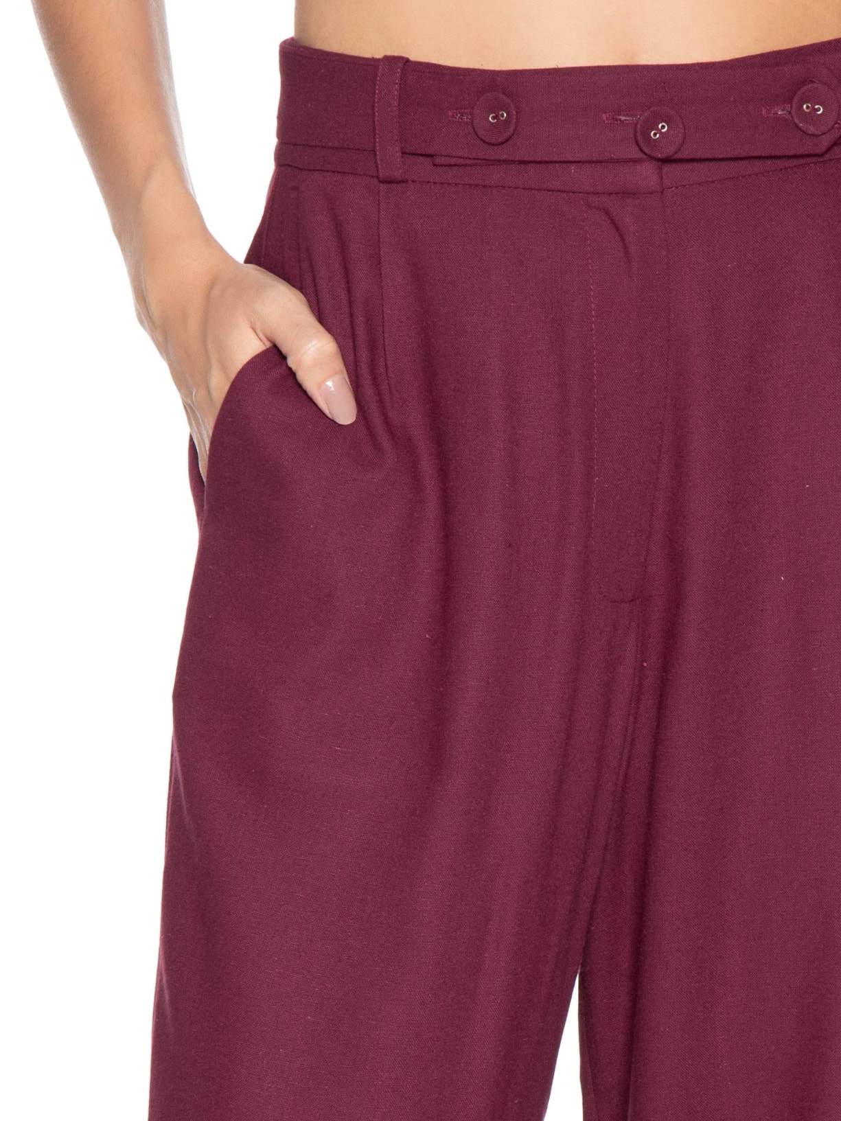 Calça Feminina Linho Cenoura Cós Botão Vermelho Dress To