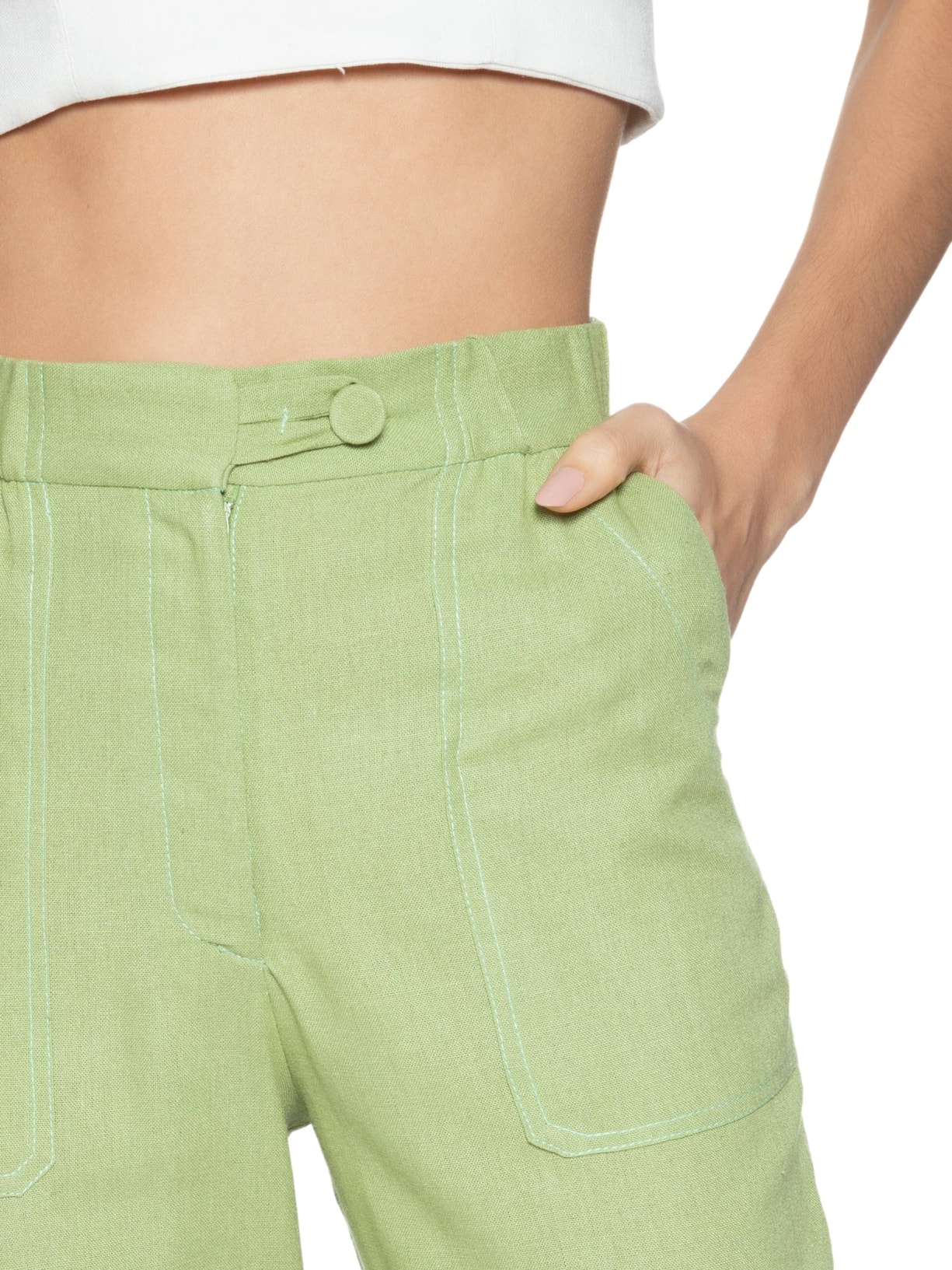 Calça Feminina Linho Cós Elástico Dress To Verde - Main Image