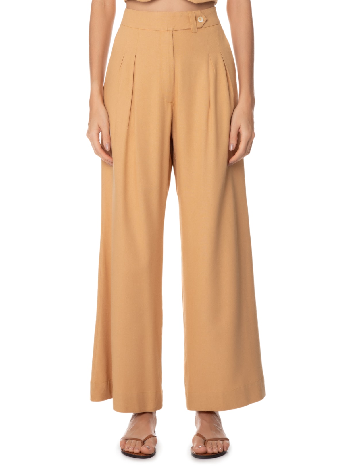 Calça Feminina Linho Cós Transpassado Bege Dress To