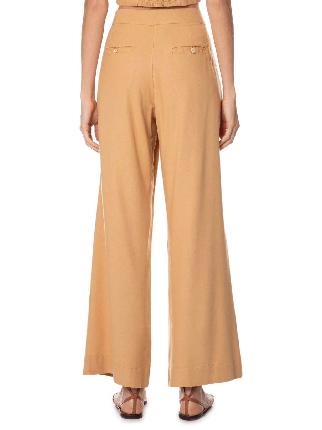 Calça Feminina Linho Cós Transpassado Bege Dress To