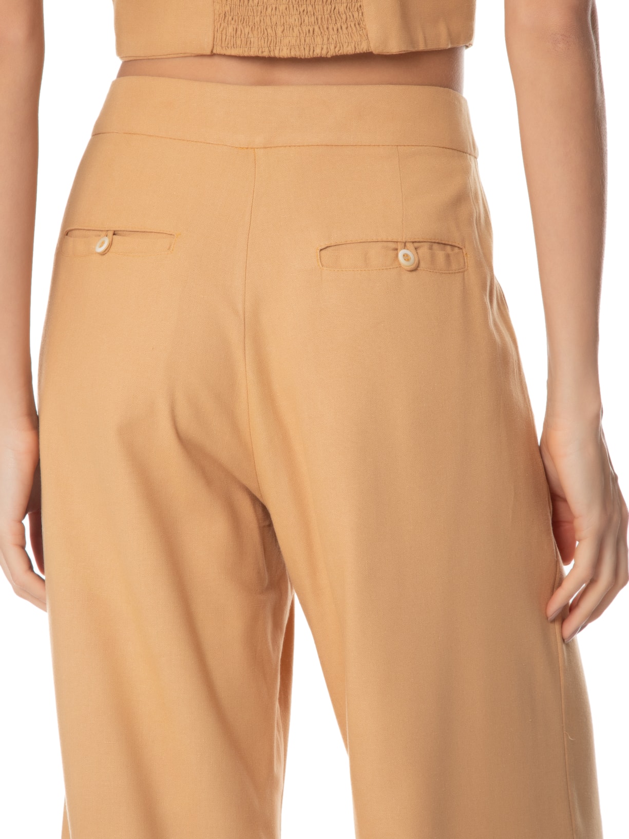 Calça Feminina Linho Cós Transpassado Bege Dress To