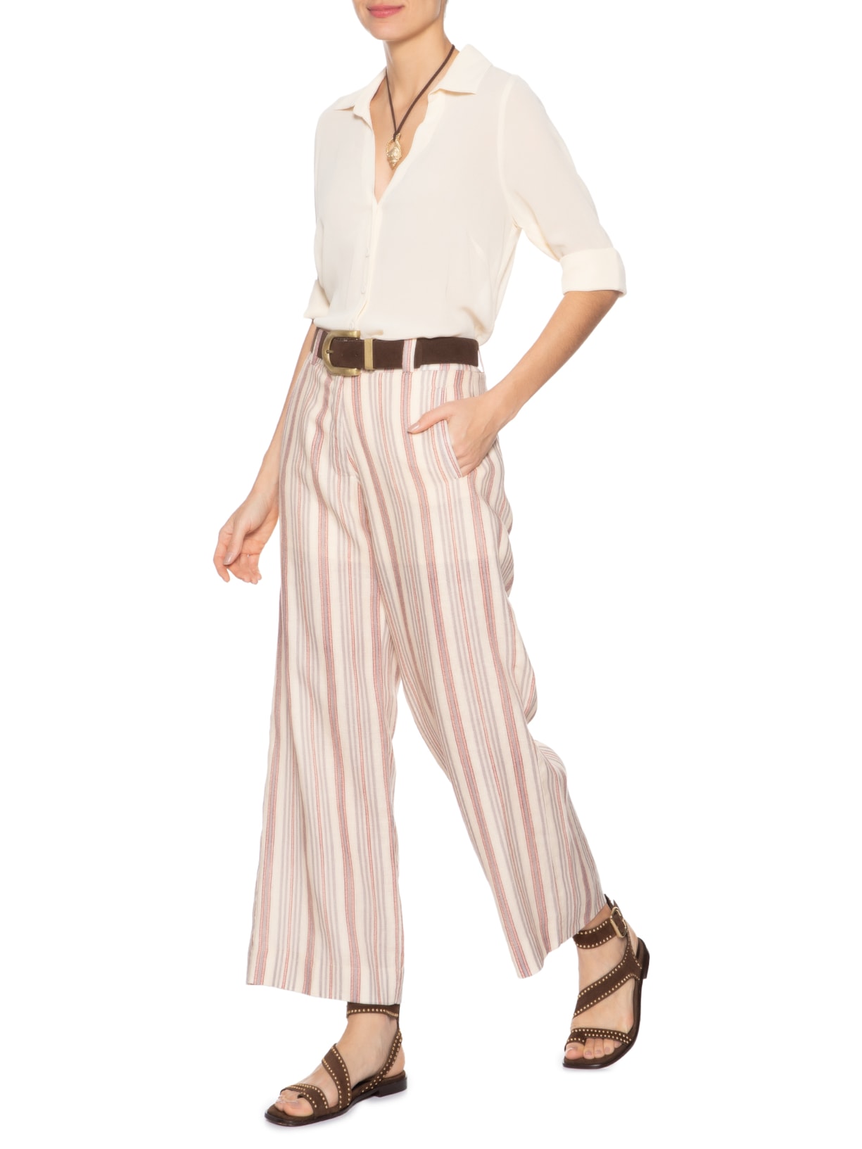 Calça Feminina Linho Estampa Jazzy Bege Maria Filó