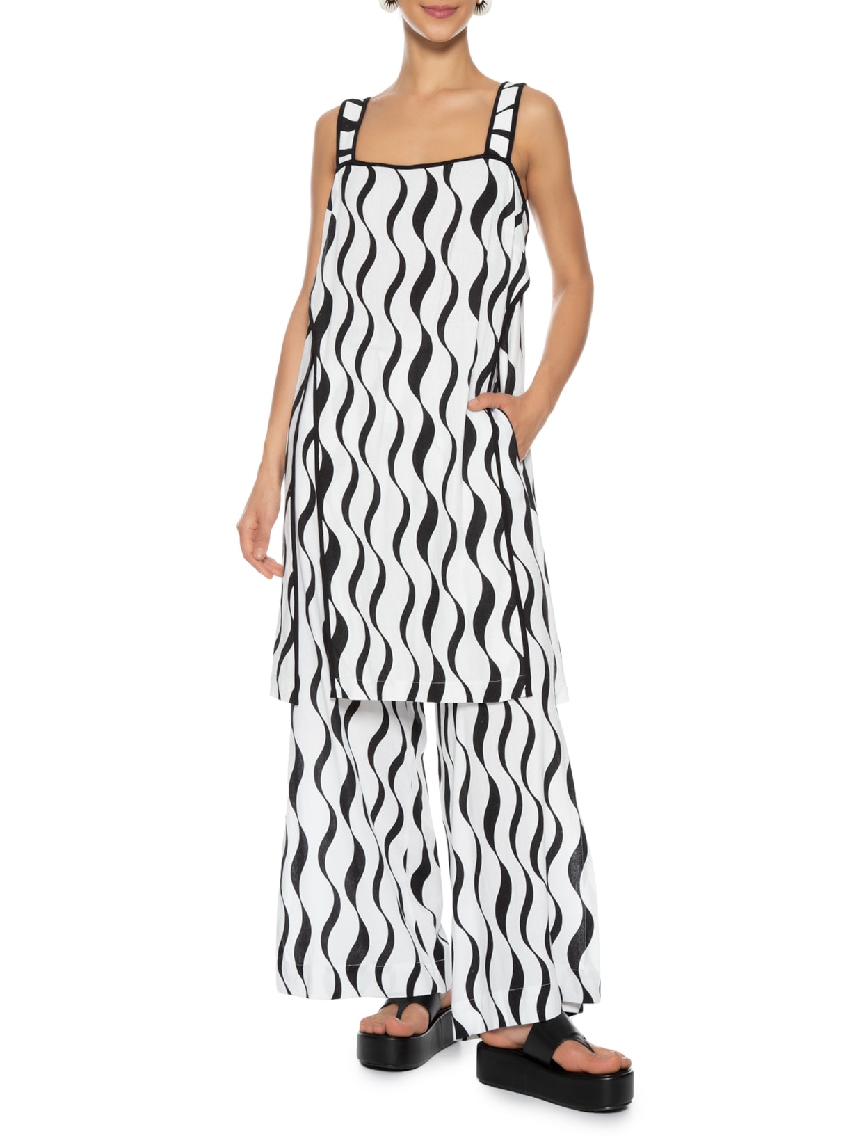 Calça Feminina Linho Estampa Pontal Branco Dress To