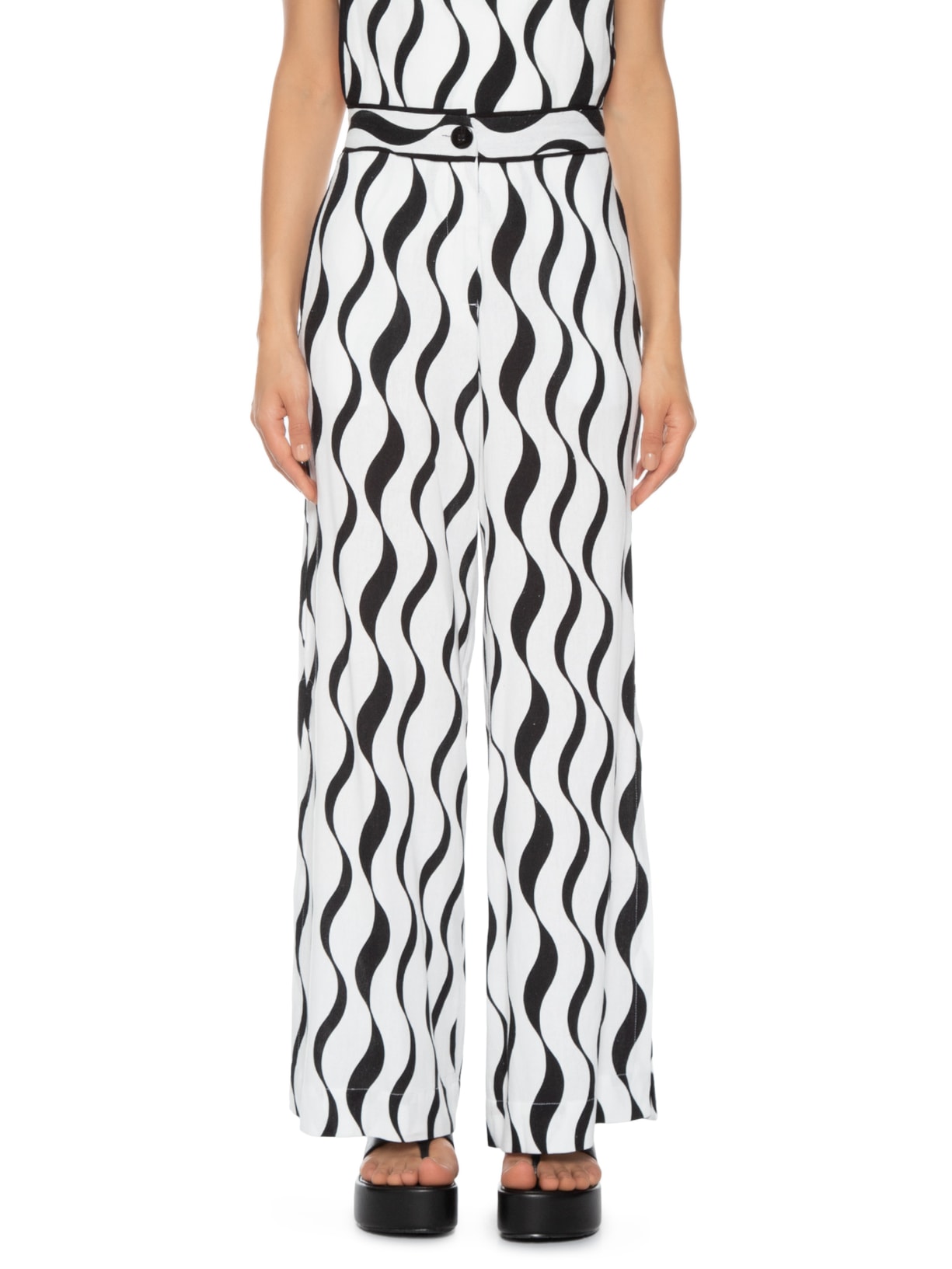 Calça Feminina Linho Estampa Pontal Branco Dress To