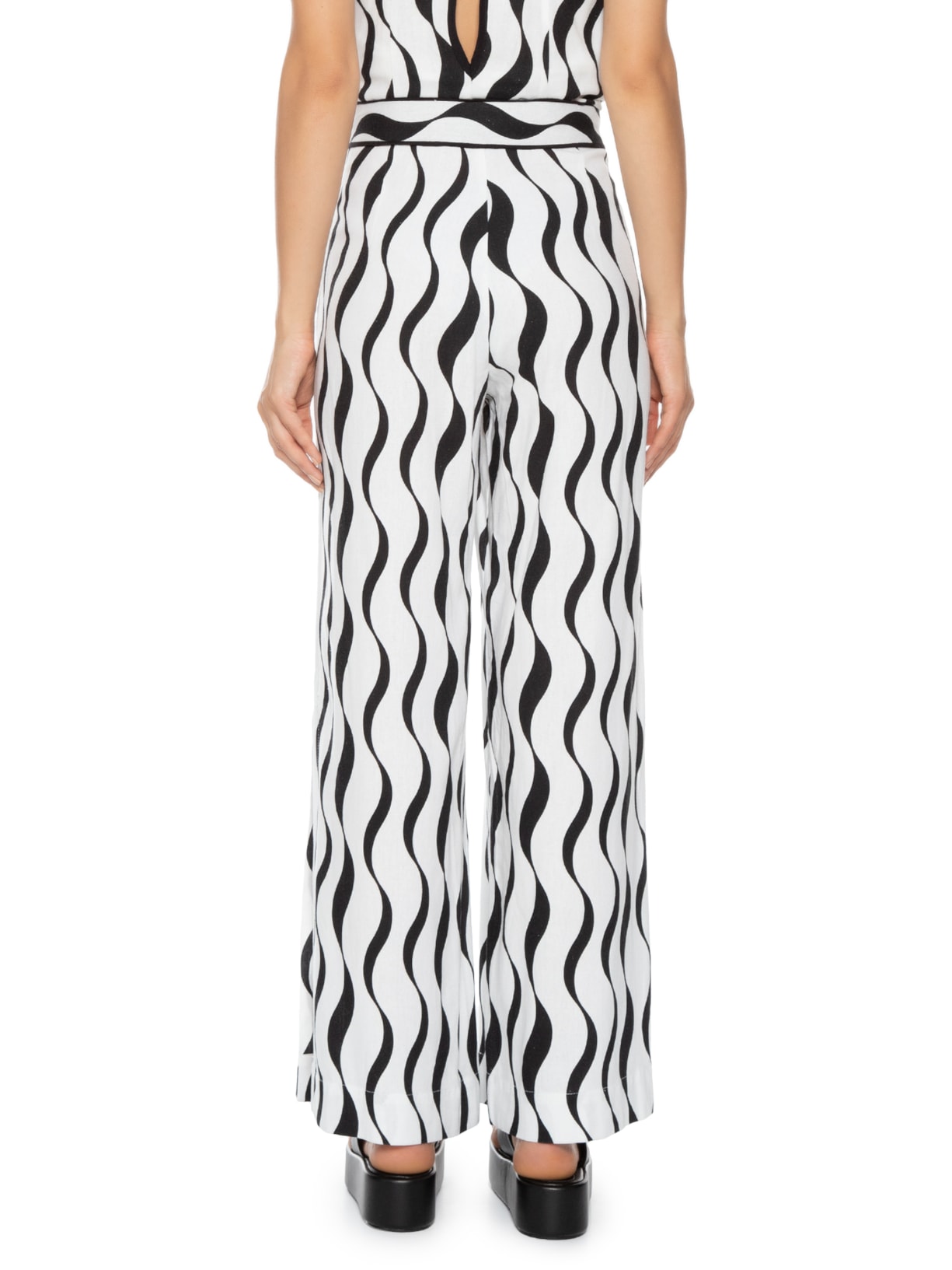 Calça Feminina Linho Estampa Pontal Branco Dress To