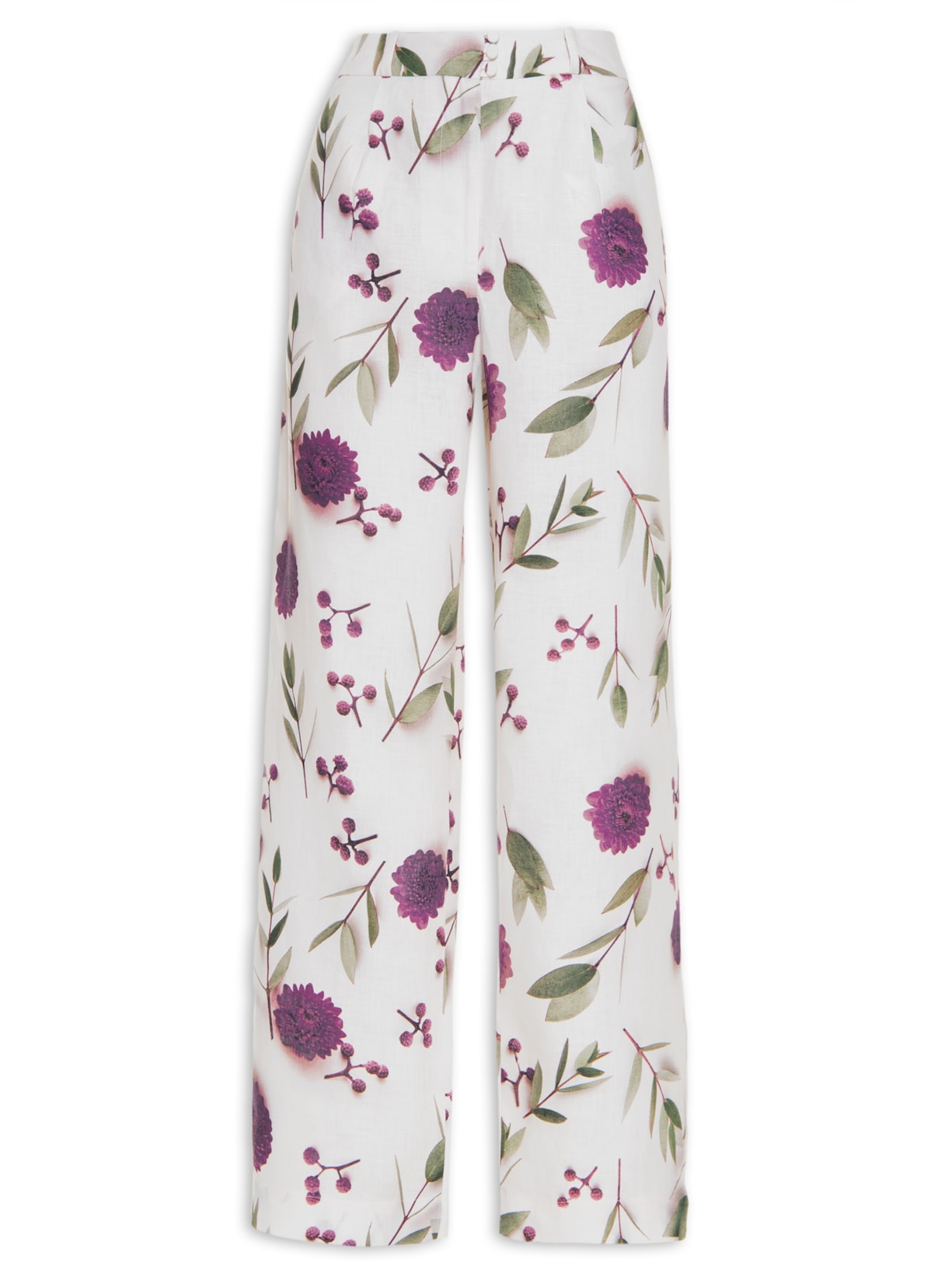 Calça Feminina Linho Estampado - Roxo