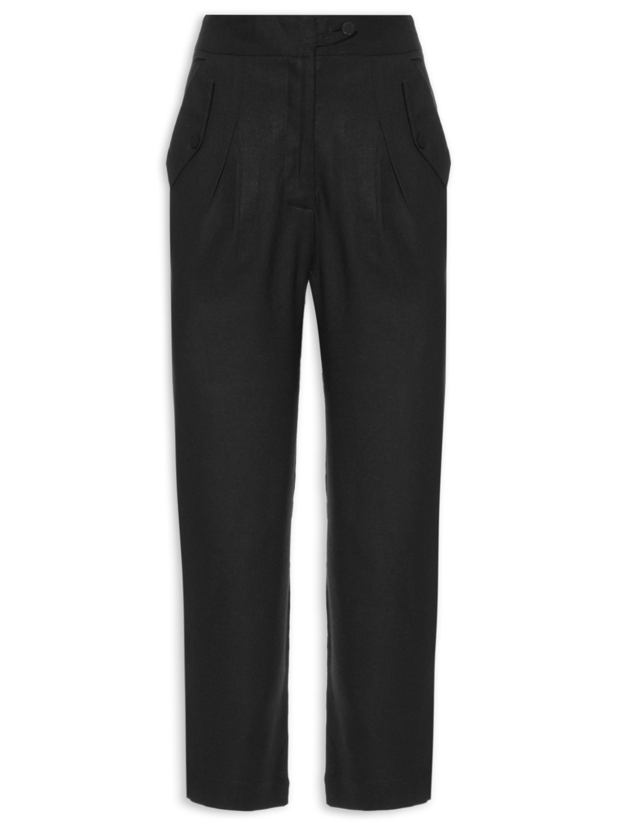 Calça Feminina Linho Lapela Bolso Frente - Preto