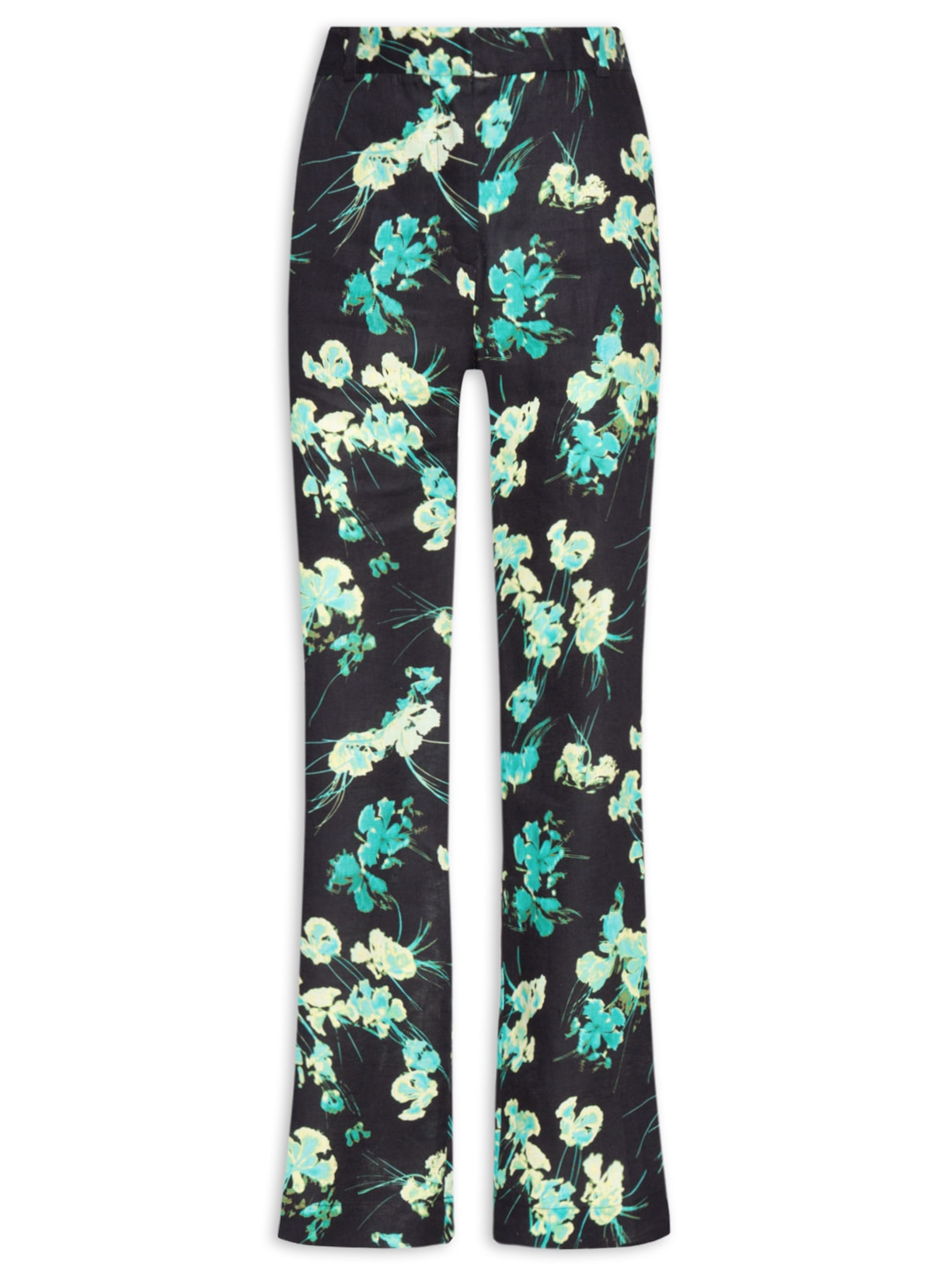 Calça Feminina Linho Longa Semi Flare Vinco Preto Andrea Marques