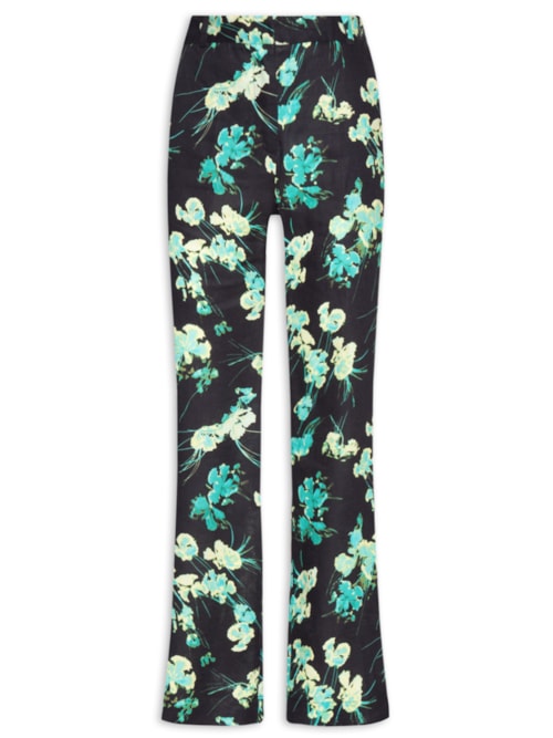 Calça Feminina Linho Longa Semi Flare Vinco - Preto