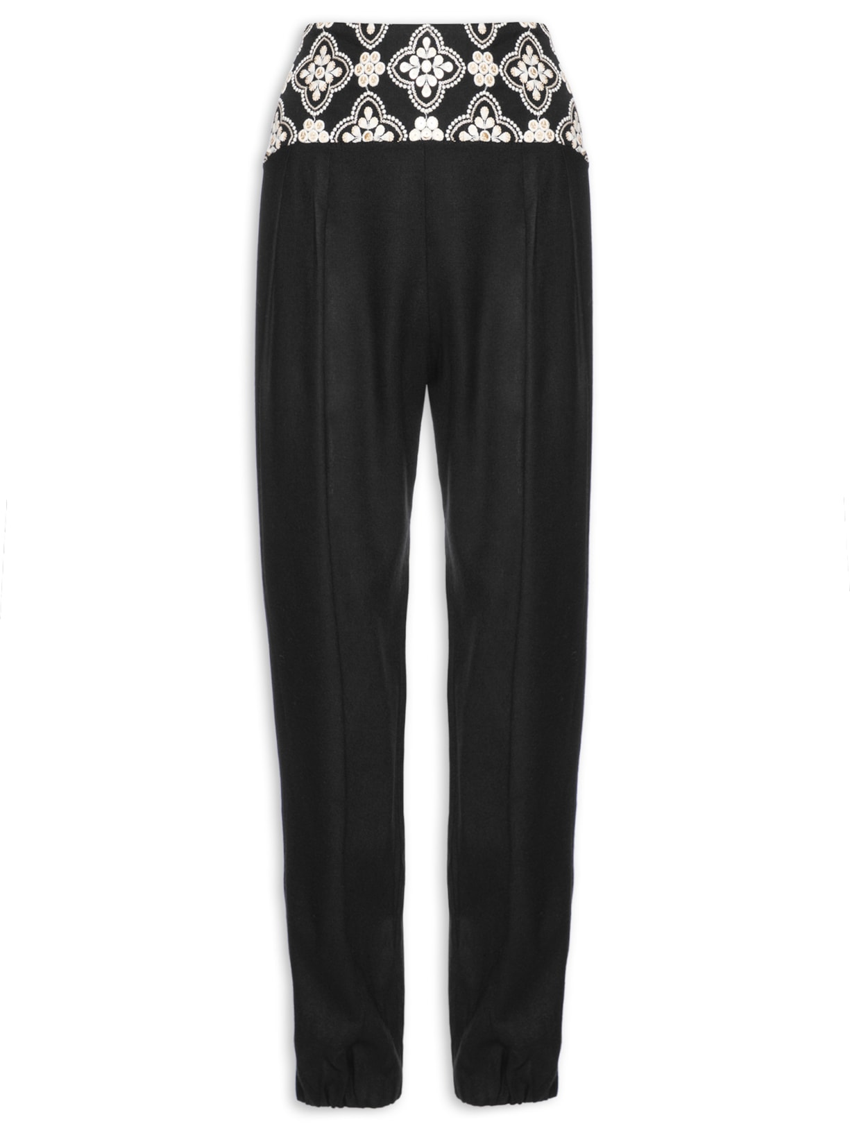 Calça Feminina Linho Pala Tecido Bordado - Preto