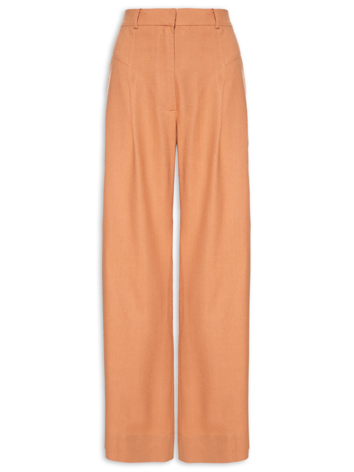 Calça Feminina Linho Pantalona Recorte Frente - Laranja