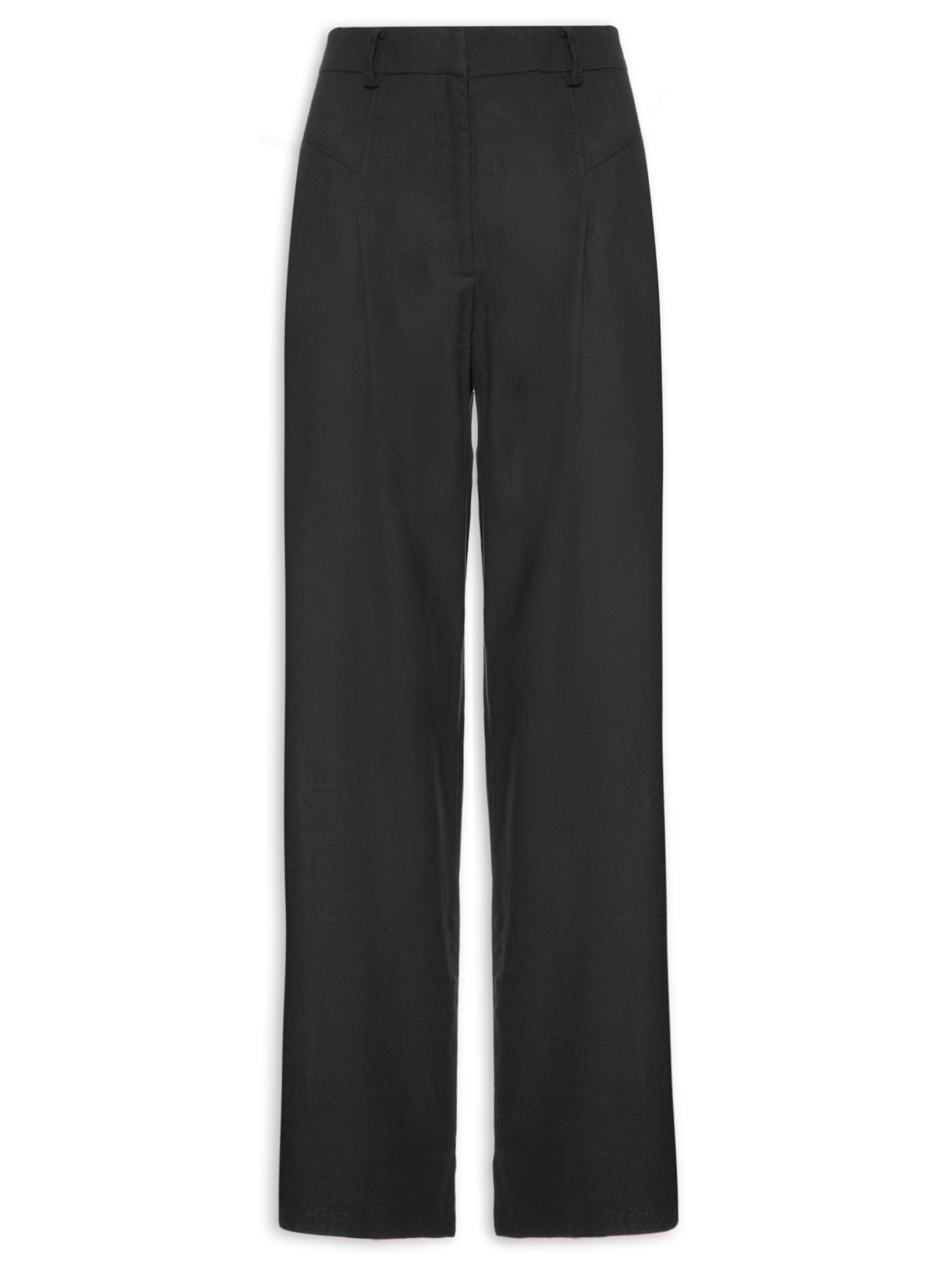 Calça Feminina Linho Pantalona Recorte Frente - Preto