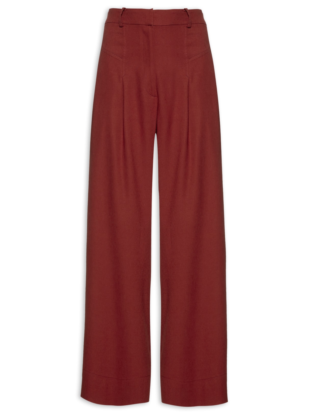 Calça Feminina Linho Pantalona Recorte Frente - Vermelho