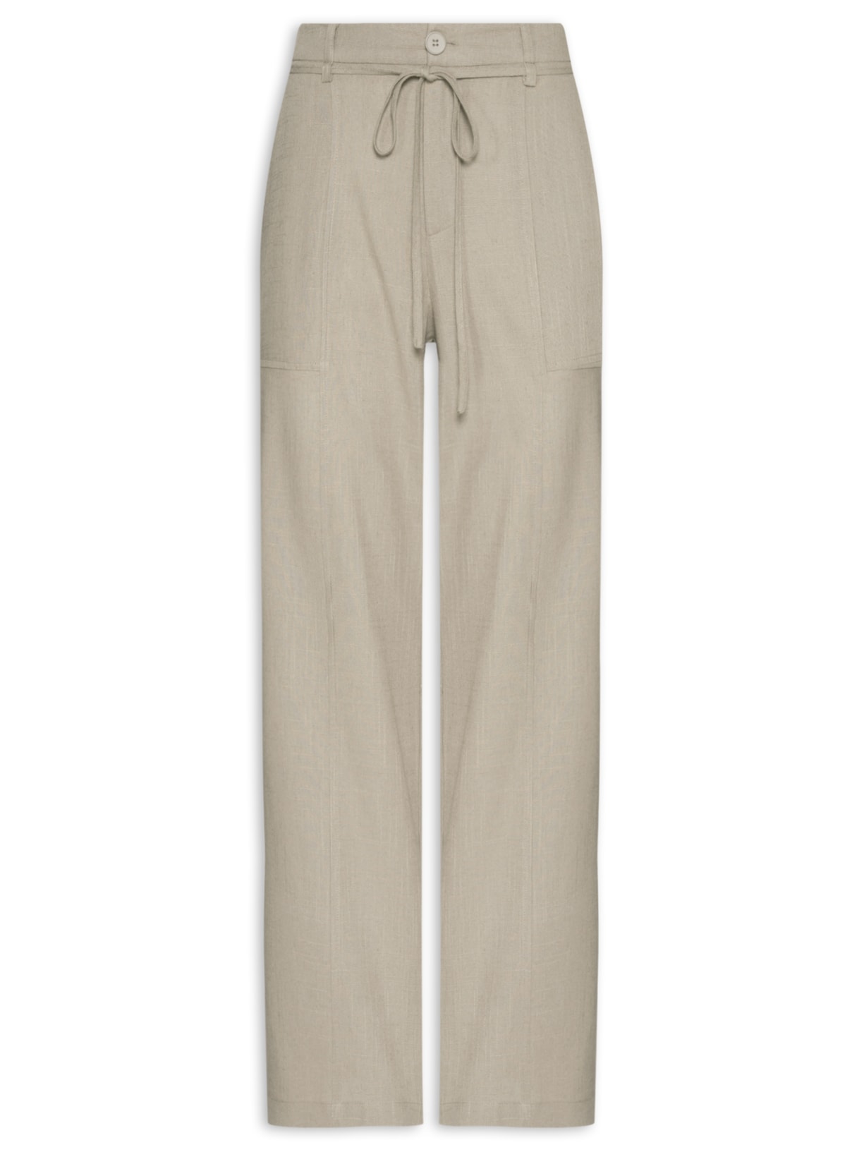 Calça Feminina Linho Reta Com Amarração - Cinza