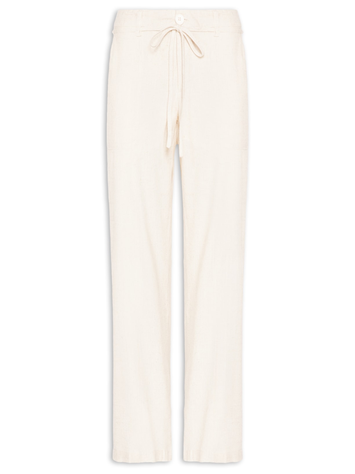 Calça Feminina Linho Reta Com Amarração - Off White