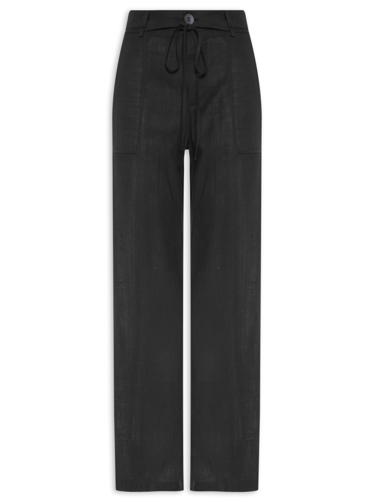 Calça Feminina Linho Reta Com Amarração - Preto