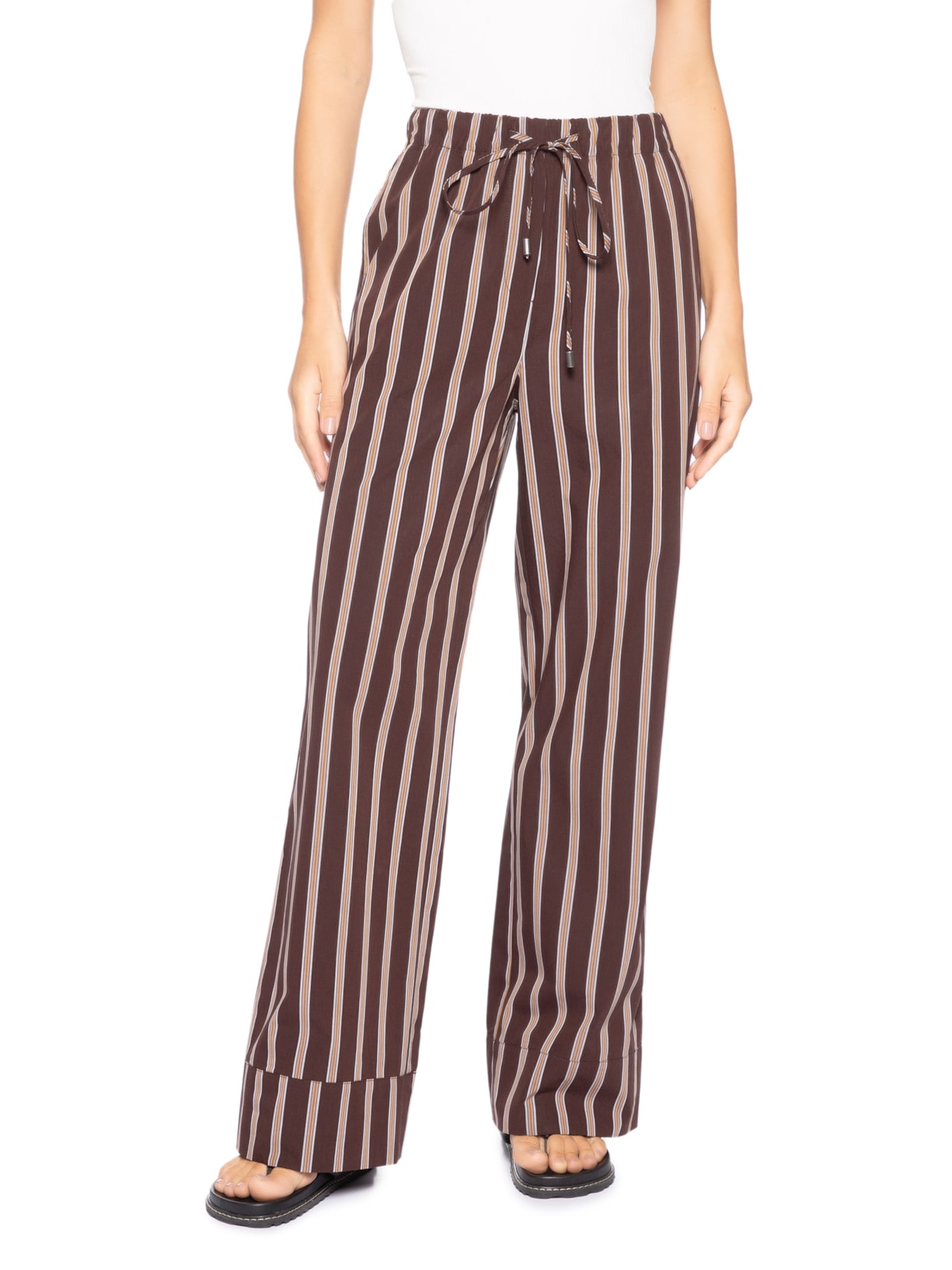 Calça Feminina Listra Recorte Punho Marrom Animale Jeans