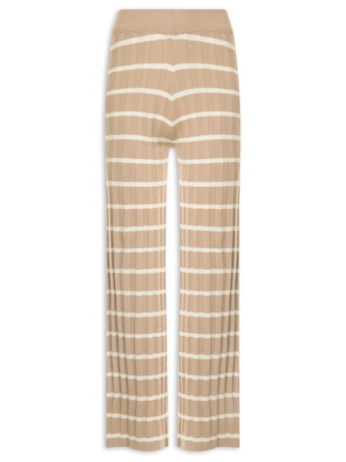 Calça Feminina Listrada Em Tricot - Bege