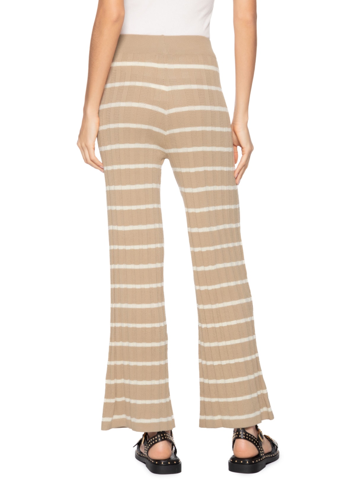 Calça Feminina Listrada Em Tricot Bege Market 33