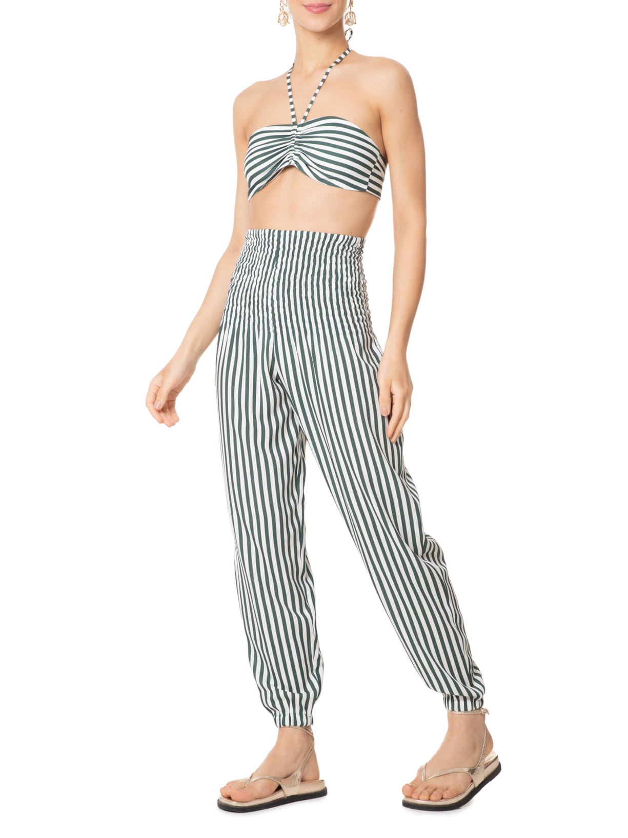 Calça Feminina Listrada Jogger Verde '2Essential