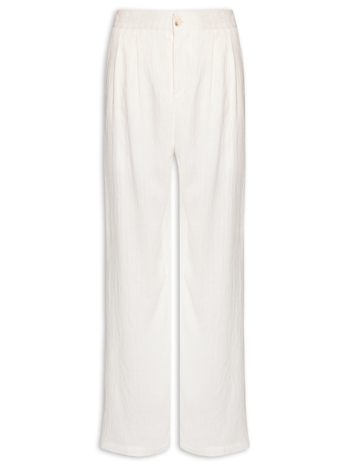 Calça Feminina Listrada Pantalona Branco Basiq