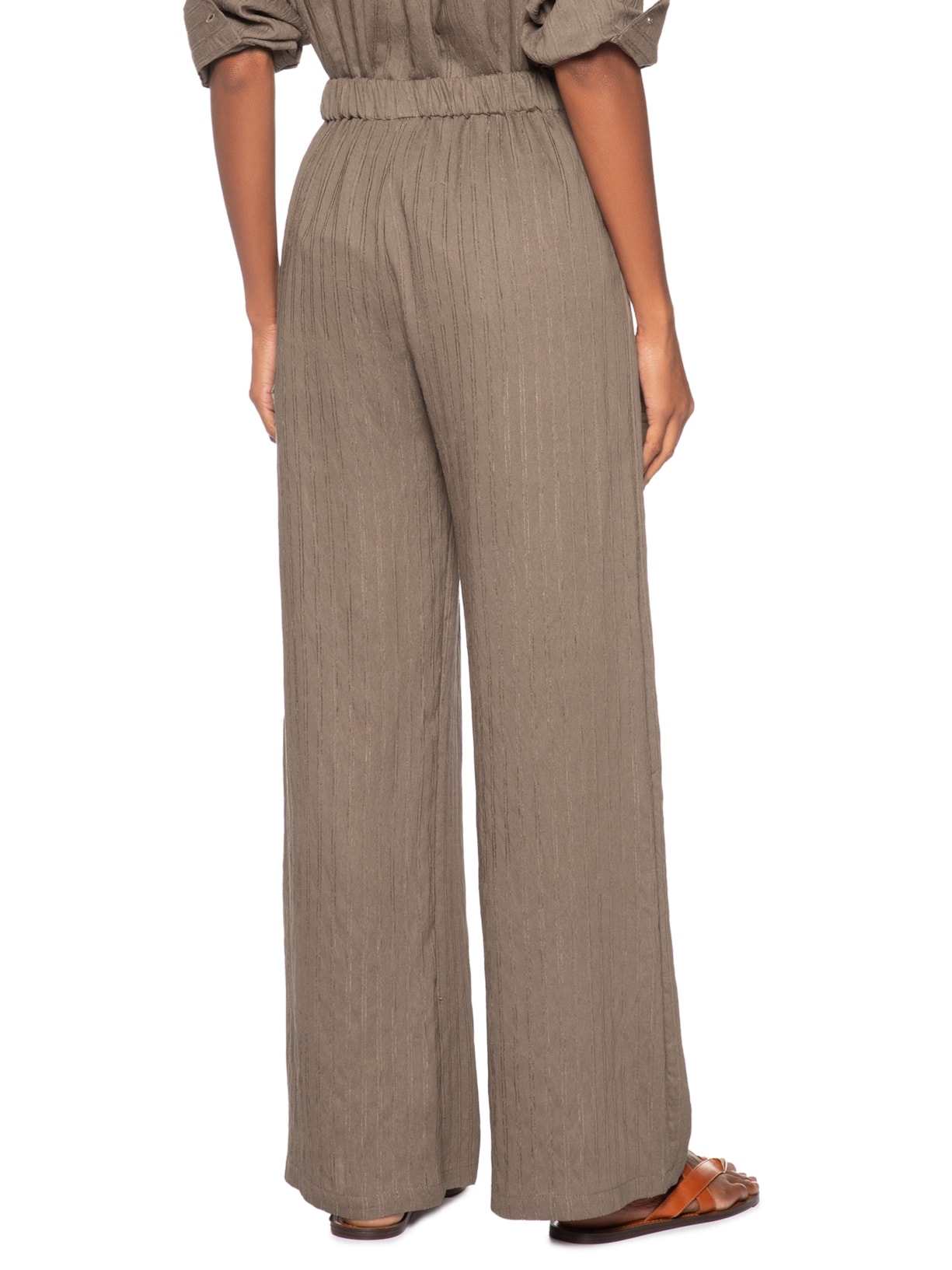 Calça Feminina Listrada Pantalona Marrom Basiq