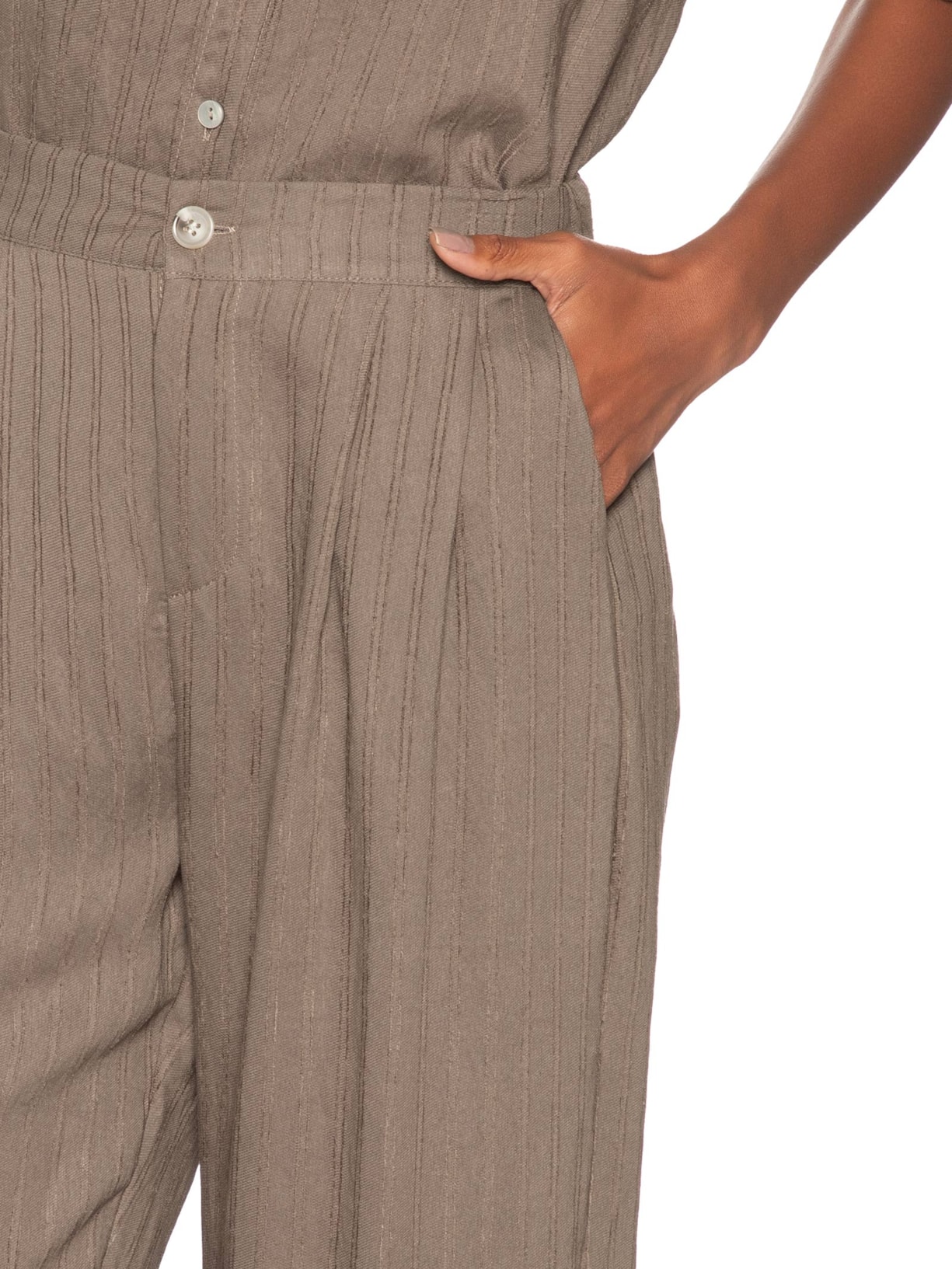 Calça Feminina Listrada Pantalona Marrom Basiq