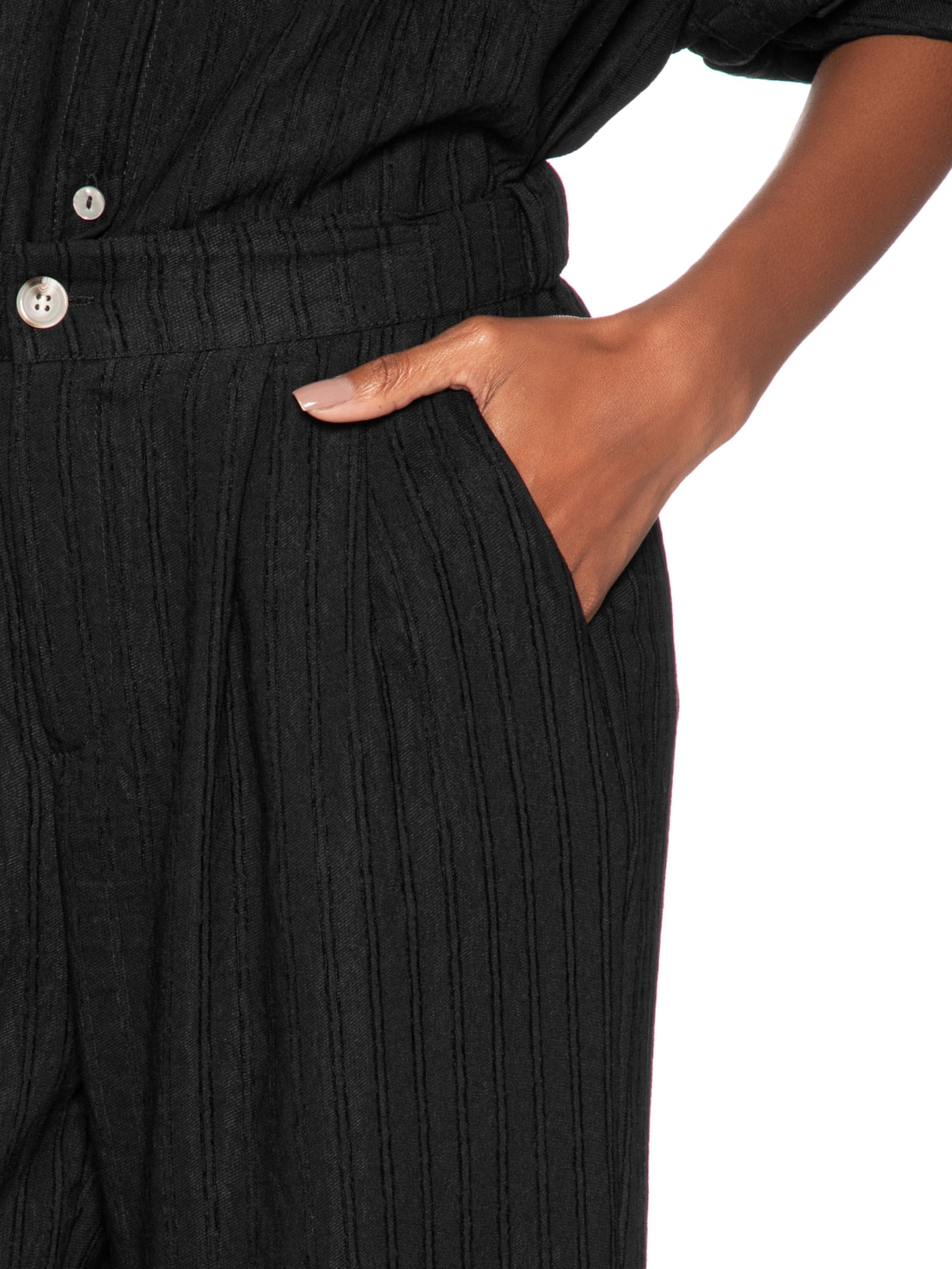 Calça Feminina Listrada Pantalona Preto Basiq
