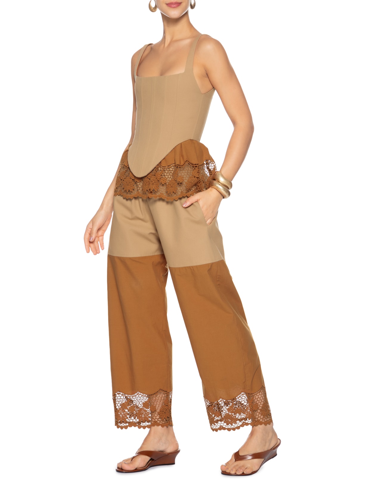 Calça Feminina Lona Louise Marrom Paula Raia