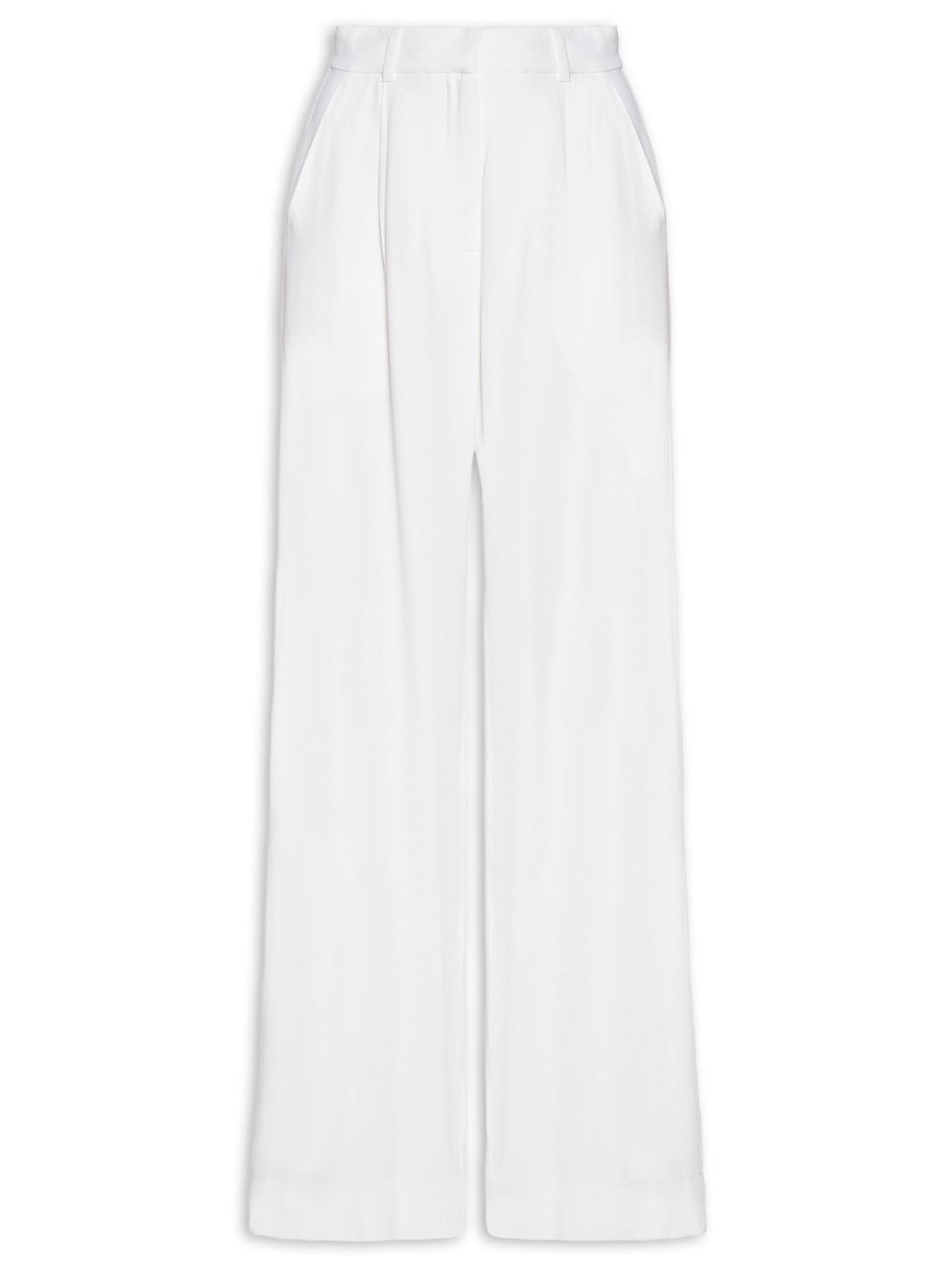 Calça Feminina Longa Ampla Prega Rasa Branco Andrea Marques