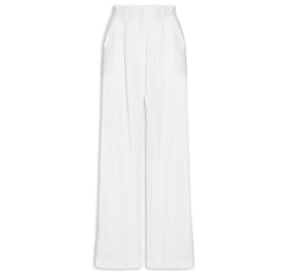 Calça Feminina Longa Ampla Prega Rasa - Branco