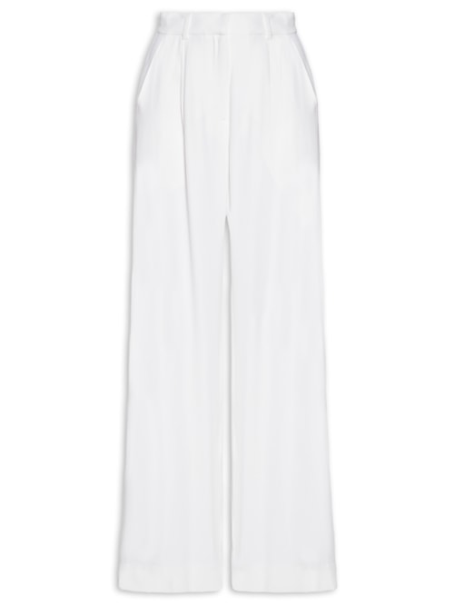 Calça Feminina Longa Ampla Prega Rasa - Branco