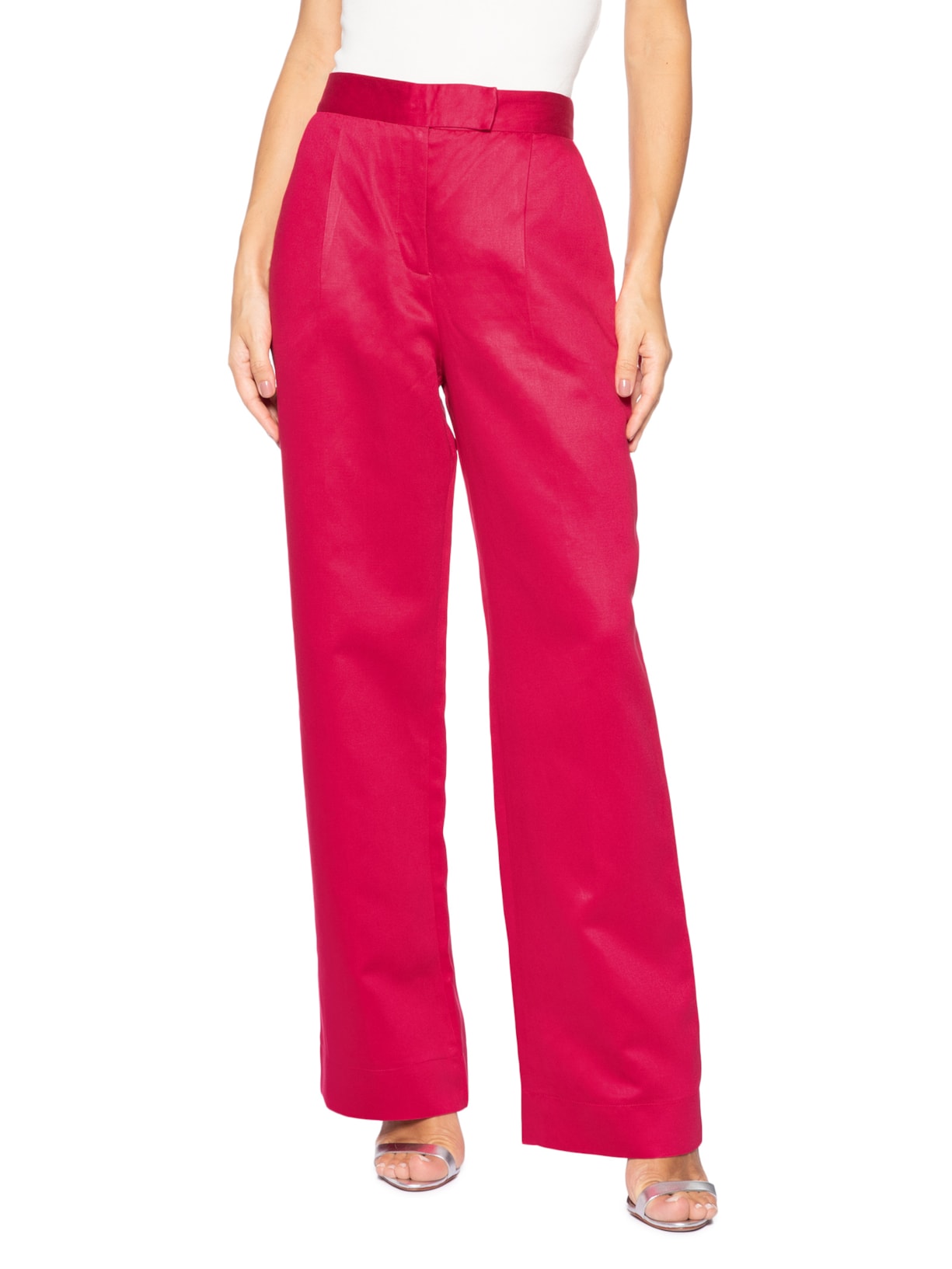 Calça Feminina Longa Prega Rasa Rosa Andrea Marques