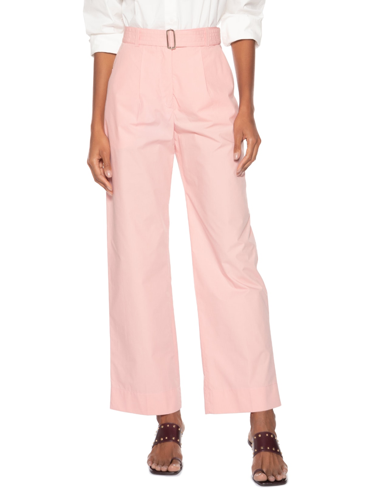 Calça Feminina Longa Reta Com Cinto Rosa Andrea Marques