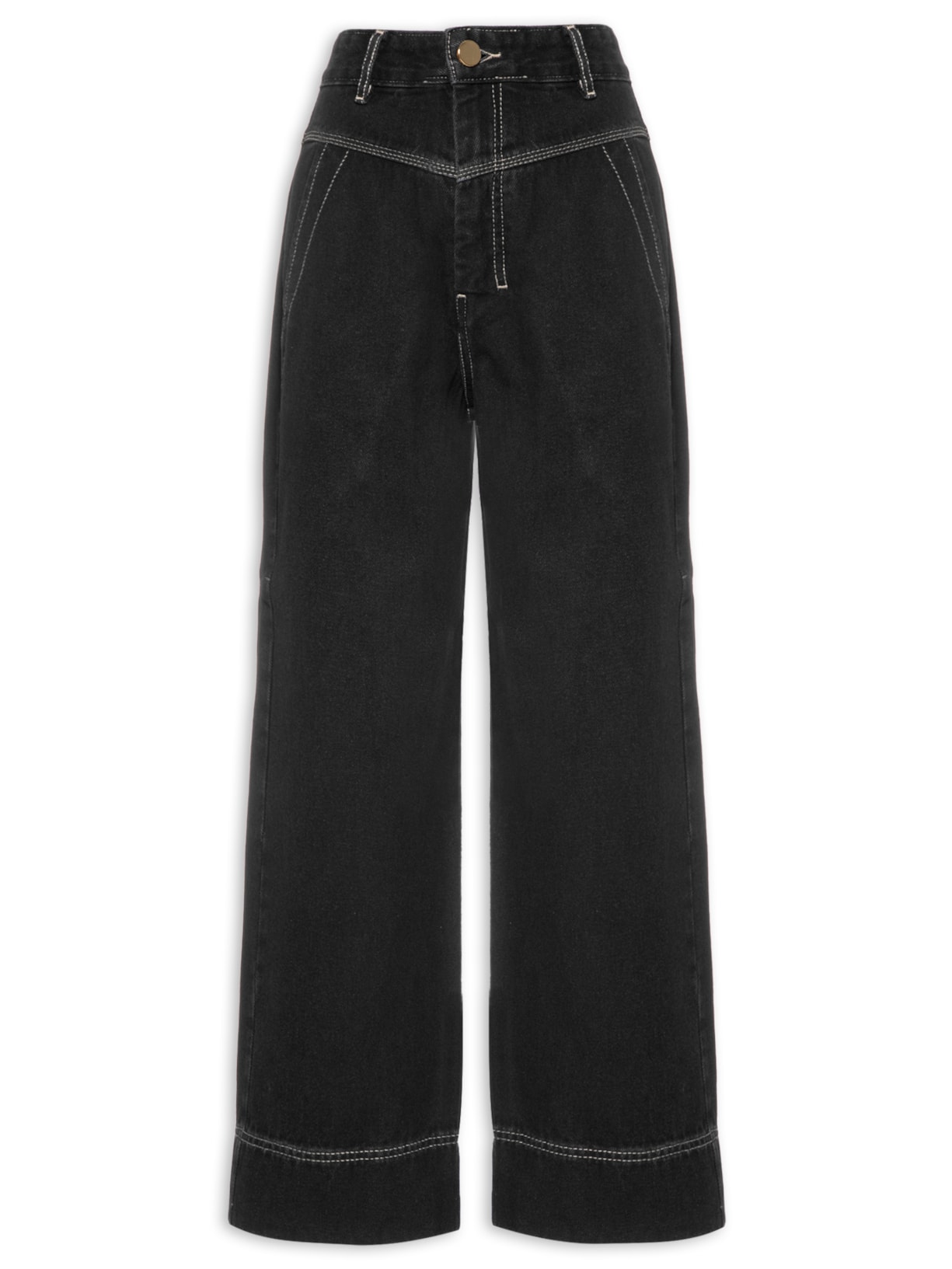 Calça Feminina Loose Pesponto - Preto