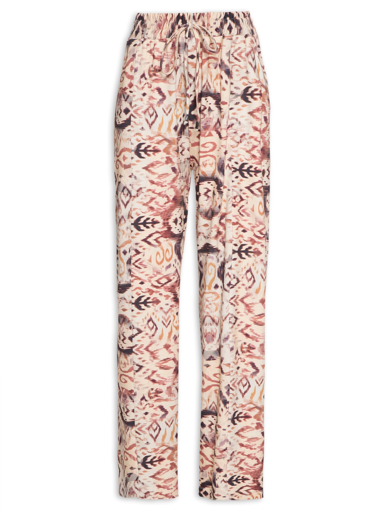 Calça Feminina Malha Estampa Ikat Tapeçaria Marfim - Bege